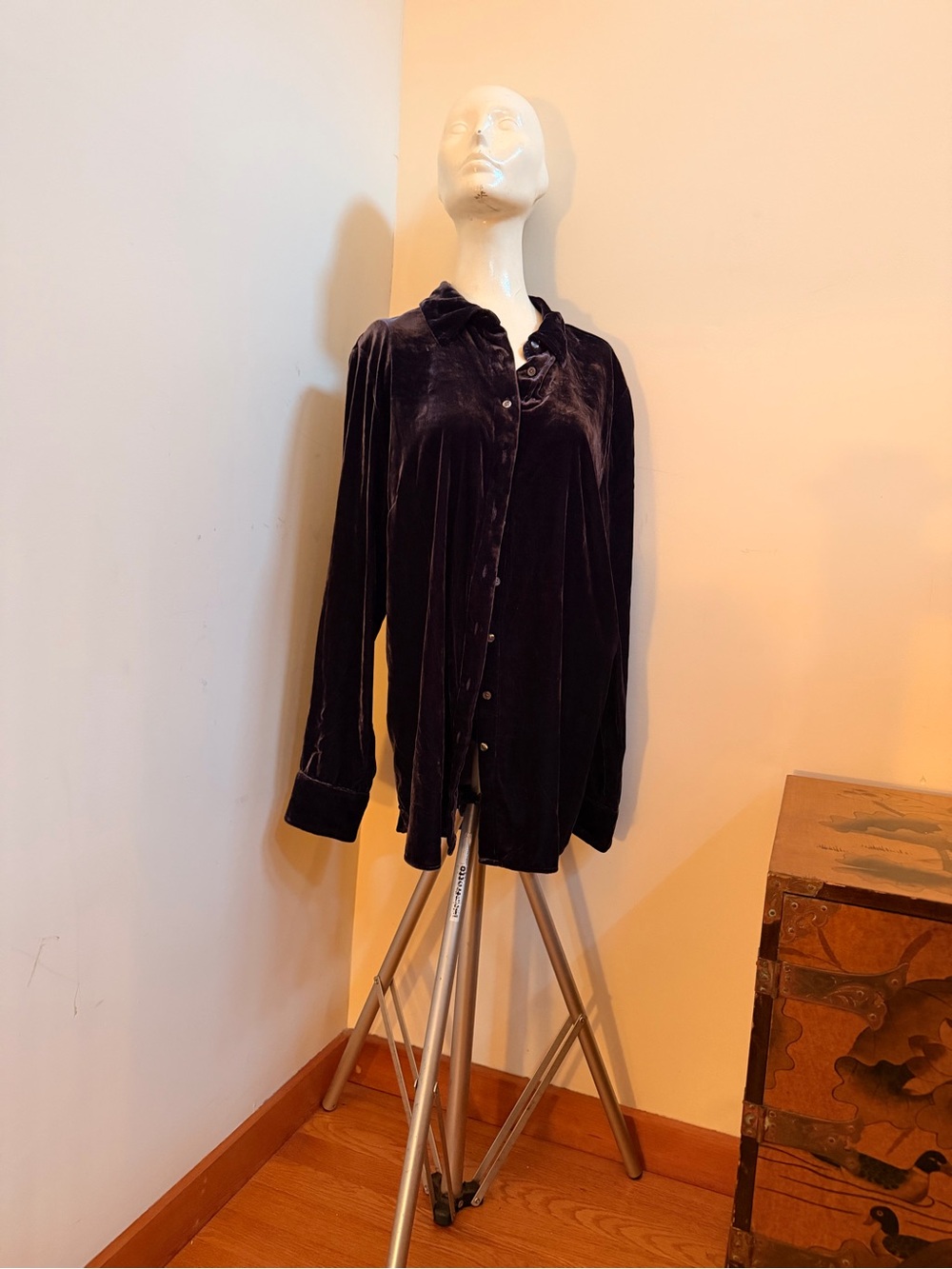 Talbots Dark Purple Velvet Button-Front Blouse